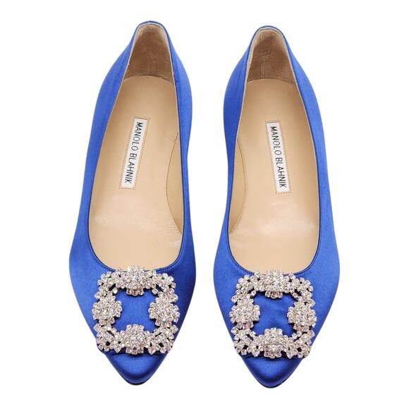 Manolo Blahnik Hangisiflat Jewel Buckle Flat Pumps - Satin - Blue 36 5.5US $1095 - Picture 3 of 7